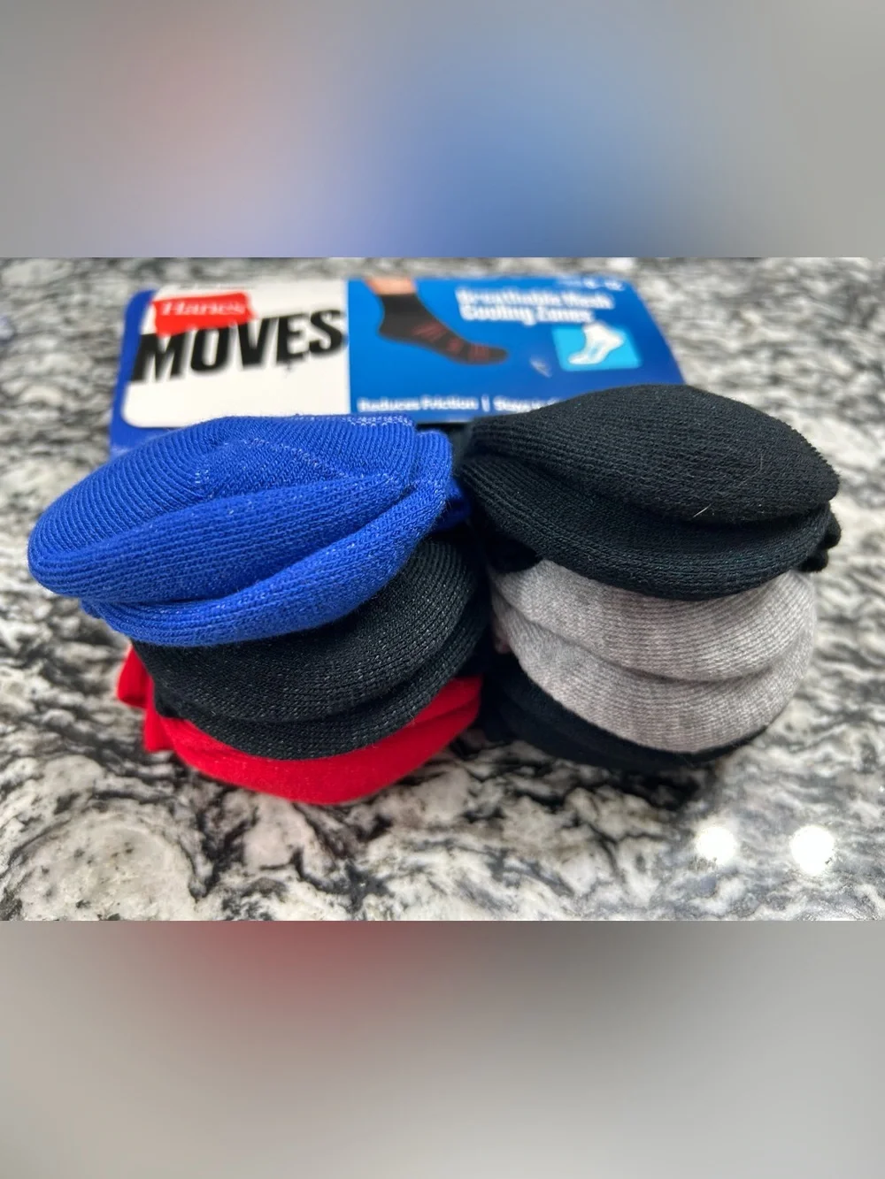 Hanes Moves Men's Mid Crew Socks - Black & Royal Blue
